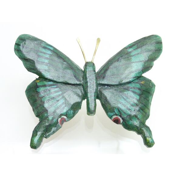 Vintage Hand Made Wood Boho Butterfly Brooch Pin - Picture 1 of 5